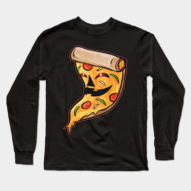 Evil Jack O Lantern Pizza Slice Halloween Long Sleeve T-Shirt by SinBle